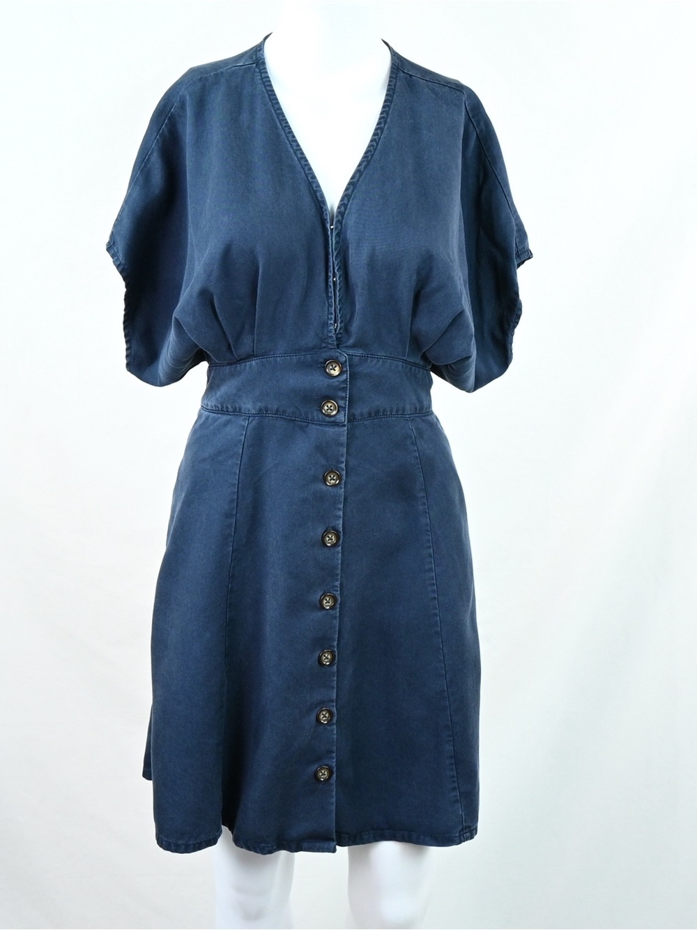 Quince Navy Button-Front V-Neck Dress